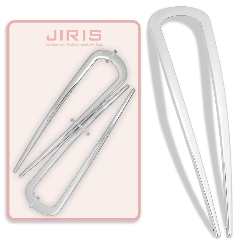 JIRIS 2PCS 4.2Inch French Hair Pins U-Shaped Pins for Women and Girls Fashion Metal Hair Pin French Twist Hair Pins for Buns, Updos,Stylish and Functional(set1-silver) - Image 1